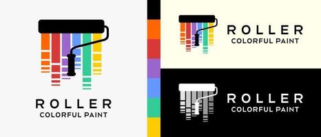 plantilla de diseño de logotipo de pintura de pared moderna. una silueta de cepillo de rodillos con un concepto de color de arco iris creativo y elegante. vector premium