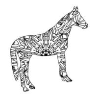 Horse mandala coloring page for kids and adults, animal mandala vector line art design style illustration.