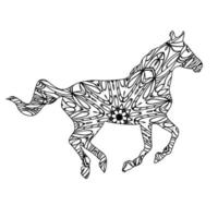 Horse mandala coloring page for kids and adults, animal mandala vector line art design style illustration.