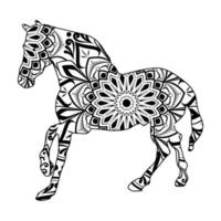 Horse mandala coloring page for kids and adults, animal mandala vector line art design style illustration.