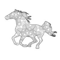 Horse mandala coloring page for kids and adults, animal mandala vector line art design style illustration.