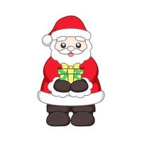 Happy Santa Claus holding out and giving a Christmas present cartoon vector