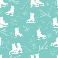 Seamless pattern on winter theme. Ice skates and snowflakes on a mint green background