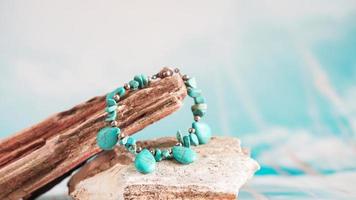 Jewelry with natural synthetic stone bracelet. Beautiful semiprecious stone beads photo