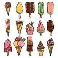 Ice cream hand drawn colorful doodle set. Vector illustration isolated on white background.