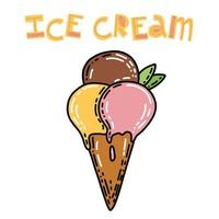 Ice cream hand drawn colorful doodle set. Vector illustration isolated on white background.