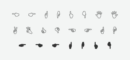 Hand gestures line icons set. Vector illustration fingers icon with different flat style element collection.