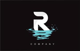 Diseño de logotipo de letra r con ondas de salpicaduras de agua gotas de reflexión vector