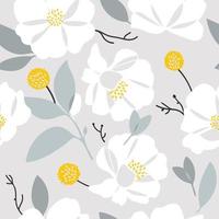 Hand drawn big white flowers seamless pattern. Garden background. Abstract drawn illustration vector