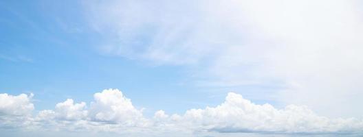 Beautiful clear blue sky background with tiny plain white cloud on morning time rays sunlight. space for text. soft focus. photo
