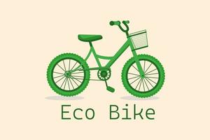 Go bike for green travel. Eco technology symbol. Cute bike for people and protection the environment. Isolated illustration on color background. Vector illustration.