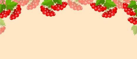 Viburnum is a symbol of Ukraine on the background of the landscape. Viburnum opulus. Guelder rose. Red berry. Bush plant. Cartoon style. Vector illustration.