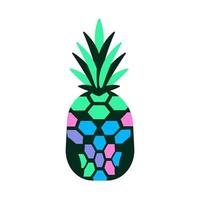 Doodle pineapple. Modern pineapple fruit with colored leaves. Abstract art of tropical fruit. Isolated illustration on a white background. Vector illustration.