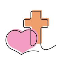 Christian icon Cross and heart in linear in color vector