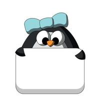 Cute Penguin with poster without text in color for congratulation vector