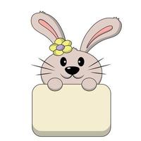 Cute Rabbit with poster without text. Draw illustration in color for congratulation vector