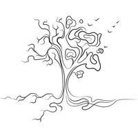 Dead and living tree line drawing on white background.Global warming concept.Drought and climate change on the planet earth.Black and white image of living and dry tree vector illustration