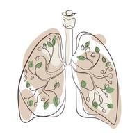 Line art of lungs with growing leaves inside Minimal art icon,logo,design.Lungs human organ line drawing vector illustration.Element of human parts for mobile concept and web apps icon.Anatomy concept