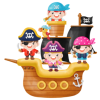 enfants capitaine pirate et personnages marins, aquarelle clipart
