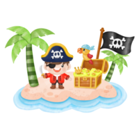 Kids pirate captain and sailor characters, watercolor Clipart png