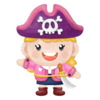 Kids pirate captain and sailor characters, watercolor Clipart png