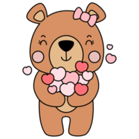 carino orsacchiotto orso amore impostato san valentino giorno con elementi, pieno vettore png
