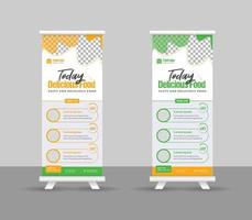 diseño moderno de pancartas acumulativas de alimentos para restaurante. vertical, plantilla enrollable, plantilla de diseño de banner enrollable de alimentos, ilustración de plantilla editable vector