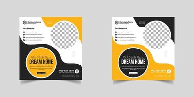 Construction renovation handyman home repair flyer and dream home social media post banner template or Square real estate flyer, vector