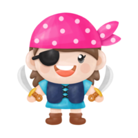 Kids pirate captain and sailor characters, watercolor Clipart png