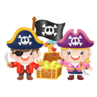 Kids pirate captain and sailor characters, watercolor Clipart png