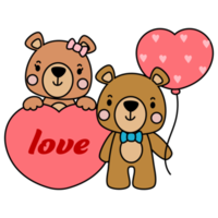 söt teddy Björn kärlek uppsättning valentines dag med element, fylld vektor png