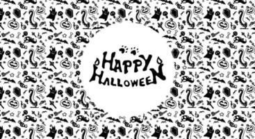 patrón festivo de halloween sin fisuras. fondos interminables con calabazas, calaveras, murciélagos, arañas, fantasmas, huesos, caramelos, telarañas y muchos más. vector