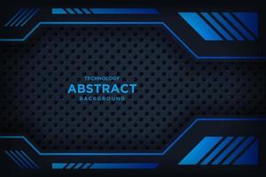 Abstract 3D black techno background overlap layers on dark space with blue light effect decoration. vector