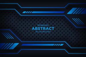 Abstract 3D black techno background overlap layers on dark space with blue light effect decoration. vector