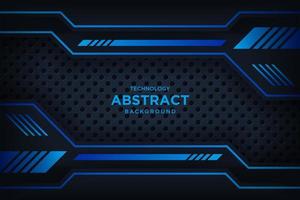 Abstract 3D black techno background overlap layers on dark space with blue light effect decoration. vector