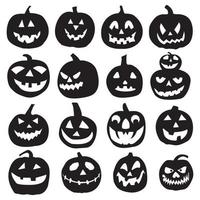 colección de silueta de calabaza de halloween, elementos para decoraciones de halloween. conjunto de calabazas. colección de caras de calabaza para halloween. vector