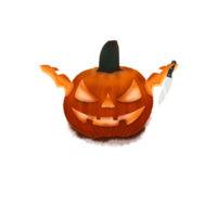 Halloween pumpkin holding knife png