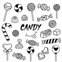 Hand drawn candy set. Linear doodle style. vector