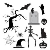 Set of silhouettes of Halloween on a white background. Vector illustration