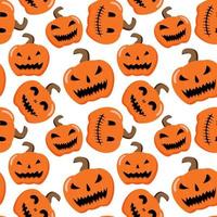 Halloween cartoon pumpkins seamless pattern. Isolated on white background. Vector Happy Halloween greeting card and trick or treat party design of pumpkin lantern.