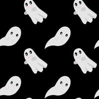 Cute Halloween ghosts vector seamless pattern. Isolated on black background. Spooky repeat wallpaper, gift, wrap paper design.