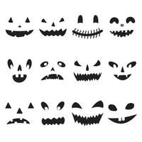 conjunto vectorial de caras de calabaza espeluznantes de halloween con ojos negros y sonrisa, jack o linterna de miedo. aislado sobre fondo blanco.