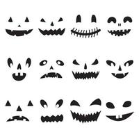 conjunto vectorial de caras de calabaza espeluznantes de halloween con ojos negros y sonrisa, jack o linterna de miedo. aislado sobre fondo blanco. vector