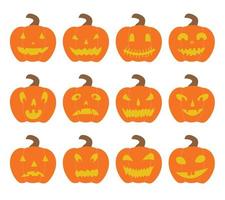 Vector illustrations of scary Halloween pumpkins with a smile. Isolated on white background. Vector design elements for icons, cards, posters.