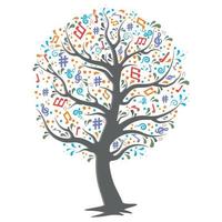 A tree of musical notes isolated on a white background, color vector illustration.