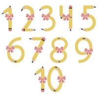 Numbers from yellow simple pencils, vector illustration isolated on a white background