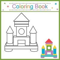 Coloring book for kids castle, black contour line, vector isolated doodle illustration