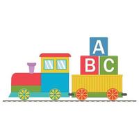 Wooden train with cars and letters ABC, back to school, color vector illustration in flat style