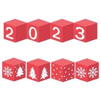 Calendar for Christmas, new year made of cubes with the number 2023, color vector illustration