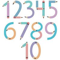 Numbers from multicolored simple pencils, vector illustration isolated on a white background